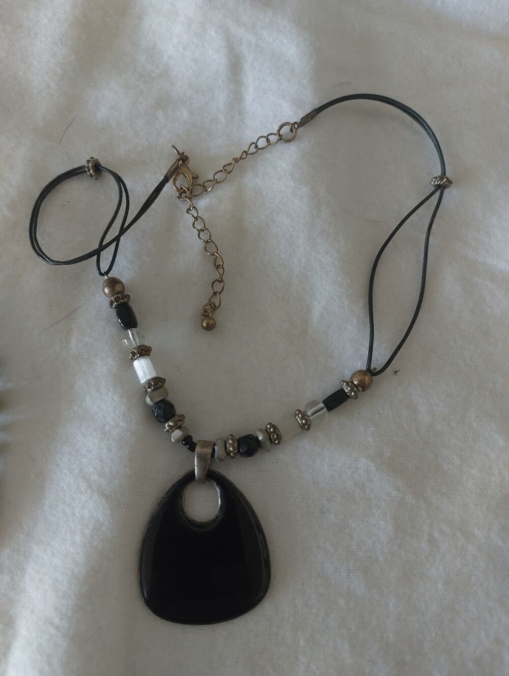 Modernist Black Gloss Cutout Statement Pendant Necklace, Estate Jewelry